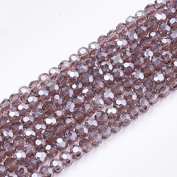 Chapelets de perles en verre électroplaqué, perle plaquée lustre, facette, rondelle, support violet, 2.5~3x2~2.5mm, Trou: 0.6mm, Environ 196 pcs/chapelet, 19 pouce