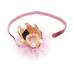 Elastische Babystirnbänder für Mädchen, Haar-Accessoires, mit Spitze Blume, Krone, rosa, 13.4 Zoll ~ 14.96 Zoll (340~380 mm)