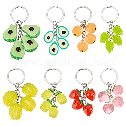 Schlüsselanhänger mit Anhänger aus Fruchtharz, mit  eisernem Zubehör, kantille, zur Dekoration von Autoschlüsseltaschen, Mischfarbe, 7.3~8.6 cm, 8 Stil, 1pc / style, 8 Stück / Set