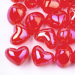 Transparent Crackle Acrylic Beads, Half Drilled Beads, Heart, Crimson, 14.5x18x13mm, Half Hole: 3.5mm