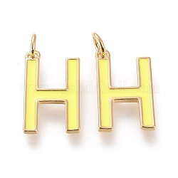 Brass Enamel Pendants, with Jump Ring, Long-Lasting Plated, Real 18K Gold Plated, Letter.H, Champagne Yellow, Letter.H, H: 18x11x1.8mm, Jump Rings: Inner Diameter: 3mm