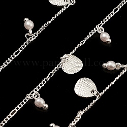 Catene di rondine in ottone, con ciondoli con conchiglia e perle di plastica, senza saldatura, con la bobina, argento, 2x1x0.5mm