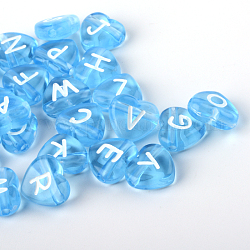 Perlas de letras de agujero horizontal de corazón de acrílico transparente, azul dodger, 10.5x11.5x4.5mm, agujero: 2 mm, aproximamente 1300 unidades / 500 g