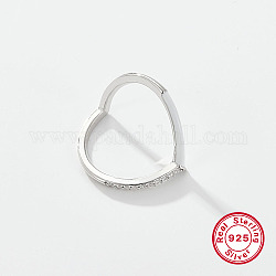 Cuore in platino rodiato e 925 anello in argento sterling con micro pavé di zirconi cubici, con smalto, bianco, diametro interno: 18mm