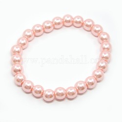 Stretchy Glass Pearl Bracelets, with Elastic Cord, Pink, 6x55mm