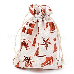 Sac en tissu en coton à thème de noël, sacs à cordonnet, pour les ornements de cadeau de collation de fête de noël, Motif à thème de Noël, 14x10 cm