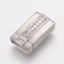 304 Edelstahl-Magnet Schließen, mit Strass, Rechteck, matt, Edelstahl Farbe, 25.5x14.5x7 mm, Bohrung: 4 mm