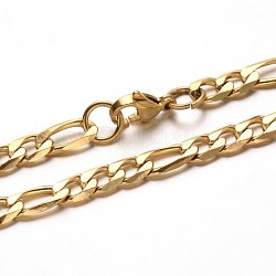 Bracelets avec chaîne figaro mode 304 en acier inoxydable, avec fermoirs mousquetons, facette, or, 8-1/8 pouce (205 mm)