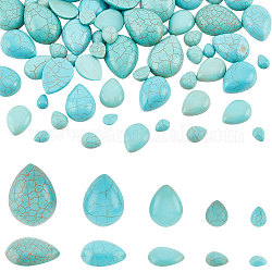 Pandahall Elite, 100 шт., 5 стиля, окрашенный синтетический бирюзовый драгоценный камень, плоская задняя часть, каплевидные кабошоны, темные голубые, 6~18x8~25x3~7 мм, 20шт / стиль