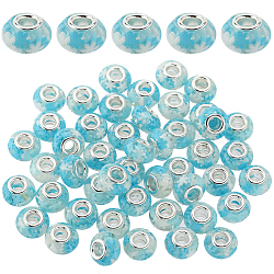 Sunnyclue 50pcs perles rondelles européennes en résine transparente, Perles avec un grand trou   , avec argile polymère flocon de neige et double noyaux en alliage platine, lumière bleu ciel, 14x8.5mm, Trou: 5mm