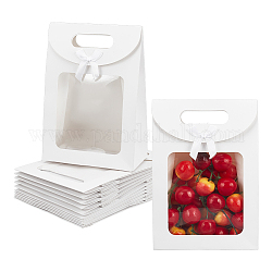 Bolsas de regalo de papel kraft rectangulares, con lazo y ventana transparente, blanco, 14x7x19.5 cm