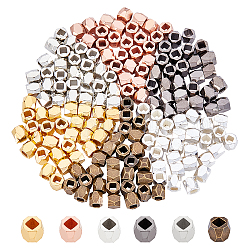 Perles séparateurs en laiton, facette, colonne, couleur mixte, 3x3mm, Trou: 1.5mm, 6 couleurs, 30 pcs / couleur, 180 pcs / boîte