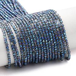 Electroplate Transparent Glass Beads Strands, Rainbow Plated, Faceted Round, Marine Blue, 2mm, Hole: 0.7mm, about 184~187pcs/strand, 14.45''(36.7cm)