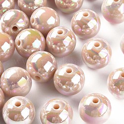 Perles acryliques opaques, de couleur plaquée ab , ronde, peachpuff, 16x15mm, Trou: 2.8mm, environ 220 pcs/500 g