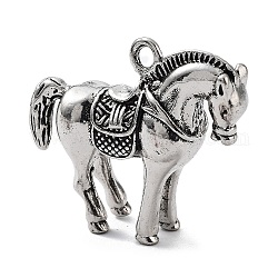 Pendente in lega stile tibetano, fascino del cavallo, argento antico, 34.5x40.5x11.5mm, Foro: 3 mm
