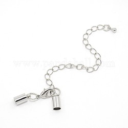Brass Chain Extender and Lobster Claw Clasps, Nickel Free, Platinum, Ends: 6.5mm, Hole: 4mm, Clasp: 12x6mm, Chain: 40mm