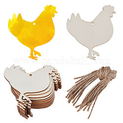 GORGECRAFT 20PCS Rooster Wooden Cutout Unfinished Wood Tags Pendants Animal Wood Slices Ornaments Hanging Sets with Hole Ropes for Crafts Wedding Christmas Birthday Themed Party Decoration Painting