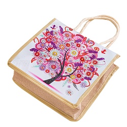 Наборы алмазной живописи из льняной сумки своими руками, многоразовая сумка для покупок, осенняя тема, рисунок дерева, сумки: 260x260x110 мм