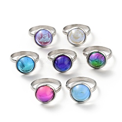 K9 стеклянное плоское круглое кольцо на палец, 304 украшение из нержавеющей стали для женщин, цвет нержавеющей стали, разноцветные, размер США 7 3/4 (17.9 мм), кольцо поверхность: 14x7mm