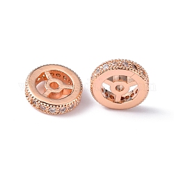 Perles de cubes zircone en laiton , rondelle, or rose, 10x3mm, Trou: 1mm