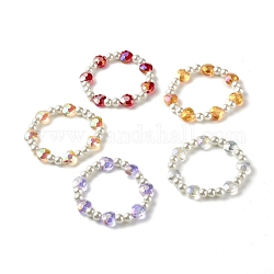 Bracciale elasticizzato con perle di vetro a cuore scintillante per bambini, braccialetto di perle di vetro bicolore, bianco, colore misto, diametro interno: 1-3/4 pollice (4.3 cm)