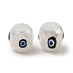 Perles de verre opaques, avec l'émail, facette, tambour avec motif mauvais œil, noir, 10.5x10.5mm, Trou: 1.6mm
