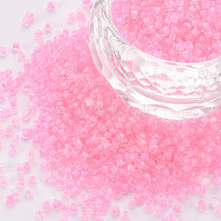 Perles cylindriques en verre, Perles de rocaille, intérieur couleurs, trou rond, rose, 1.5~2x1~2mm, Trou: 0.8mm, environ 8000 pcs / sachet , environ 1 livre / sac
