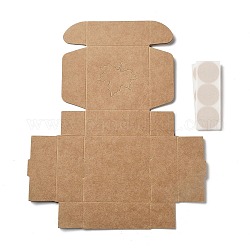 30шт экологически чистая квадратная складная подарочная коробка из крафт-бумаги, Подарочный футляр с кленовым листом, видимым окном, с наклейками с круглыми точками, спасибо, коричневые, подарочная коробка: 7.5x7.5x3 см