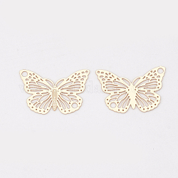 Brass Links connectors, Etched Metal Embellishments, Long-Lasting Plated, Butterfly, Golden, 13x19x0.3mm, Hole: 1.4mm