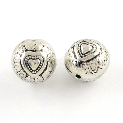 Runde tibetischen Stil Legierung Perlen, Cadmiumfrei und Nickel frei und Bleifrei, Antik Silber Farbe, 9 mm, Bohrung: 1 mm, ca. 377 Stk. / 1000 g