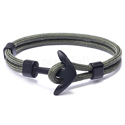 Bracelets multi-brins en cordon de polyester, avec fermoir en alliage, gunmetal, vert olive foncé, 21 cm