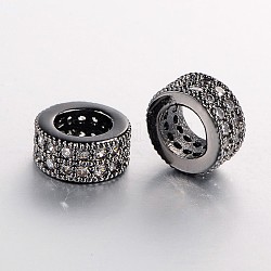 Brass Micro Pave Cubic Zirconia European Large Hole 
Ring Beads, Gunmetal, 7.5~8x4mm, Hole: 5mm
