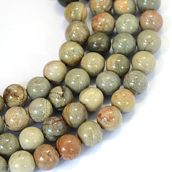 Argent naturel feuille jaspe brins de perles rondes, 8~8.5mm, Trou: 1mm, Environ 47 pcs/chapelet, 15.5 pouce