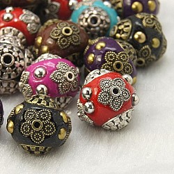 Handmade Indonesia Beads, with Alloy Cores, Mixed Color, 15x14mm, Hole: 2mm