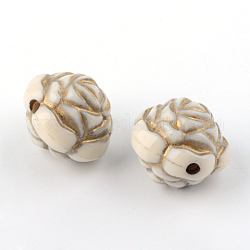 Rose Plating Acrylic Beads, Golden Metal Enlaced, Beige, 16.5x15mm, Hole: 2mm, about 285pcs/500g
