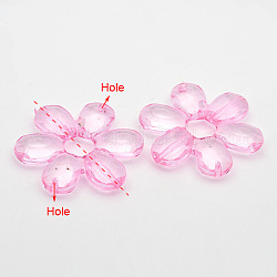 Transparent Acrylic Links, Beads, Flower, Pink, 46x41x6mm, Hole: 2mm, about 99pcs/500g