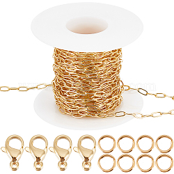 Beebeecraft kit de fabrication de collier de bracelet de chaîne de bricolage, y compris les chaînes de trombones en laiton et les anneaux de saut, Fermoirs mousquetons en 304 acier inoxydable, véritable 18k plaqué or, chaîne: 5 m / ensemble