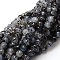 Chapelets de perles rondes en agate naturelle à facettes, teinte, grises , 6mm, Trou: 1mm, Environ 64 pcs/chapelet, 14.7 pouce