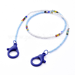 Personalisierte Perlenketten, mit bösen Augen Bunte Malerei Runde Perlen, Glasperlen und Kunststoff-Hummerkrallenverschlüsse, Blau, 24.21 Zoll (61.5 cm)