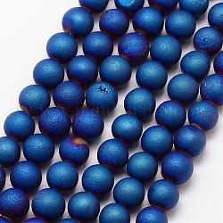 Electroplated Natural Agate Bead Strands, Round, Grade A, Blue, 6mm, Hole: 1mm, about 30pcs/strand, 7.5 inch