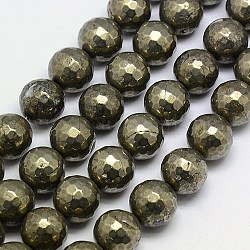 Natural Pyrite Beads Strands, Round, Faceted, 14mm, Hole: 1mm, about 28pcs/strand, 15.74 inch