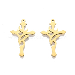 Ion Plating(IP) 201 Stainless Steel Pendants, Cross, Real 18K Gold Plated, 32.5x21x1.5mm, Hole: 1.4mm
