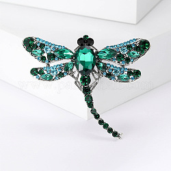 Alloy Brooches, Rhinestone Pin, Jewely for Women, Dragonfly, Turquoise, 50x62mm