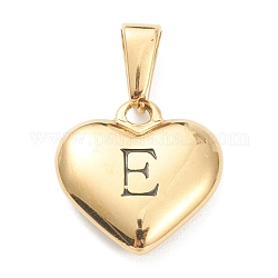 304 Edelstahl Anhänger, Herz mit schwarzem Buchstaben, golden, letter.e, 16x16x4.5 mm, Bohrung: 7x3 mm