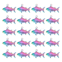 Unicraftale 20pcsイオンプレーティング（ip）304ステンレス鋼ペンダント  魚のチャーム  虹色  19x29x3mm  穴：3mm