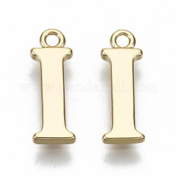 Brass Charms, Nickel Free, Letter, Real 18K Gold Plated, Letter.I, I: 13.5x4.5x1mm, Hole: 1.2mm