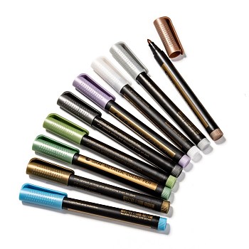 Pennarelli metallici dipinge penne, penna firma evidenziatore multicolor graffiti, colore misto, 141x12~17mm, 10 colori, 1pc / color, 10 pc