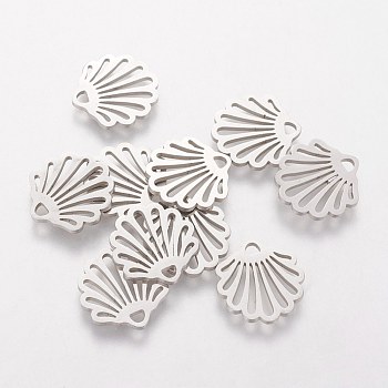 304 Stainless Steel Charms, Shell, Stainless Steel Color, 14x13.1x1mm, Hole: 1.5mm