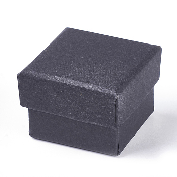 Kraft Cotton Filled Cardboard Paper Jewelry Gift Boxes, Ring Box, Square, Black, 4.5x4.5x3cm