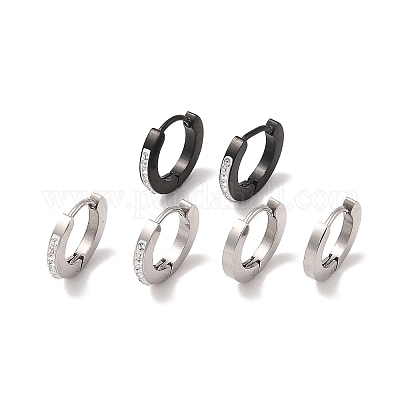 3 пара 3 стилей серег-колец Huggie Hoop из нержавеющей стали 304 с глиняными кристаллами и стразами для женщин EJEW-K279-08A-P-1